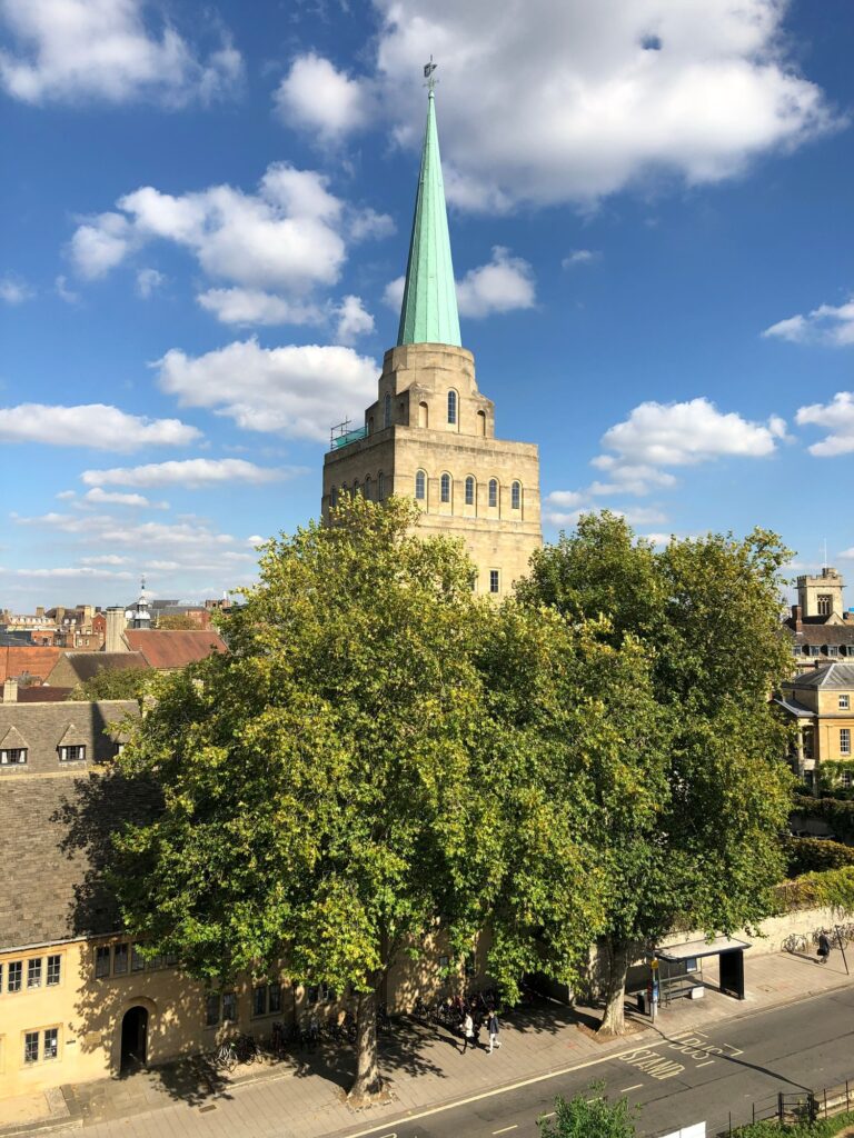 Vertical of Nuffield College in Oxford, UK on a sunny day