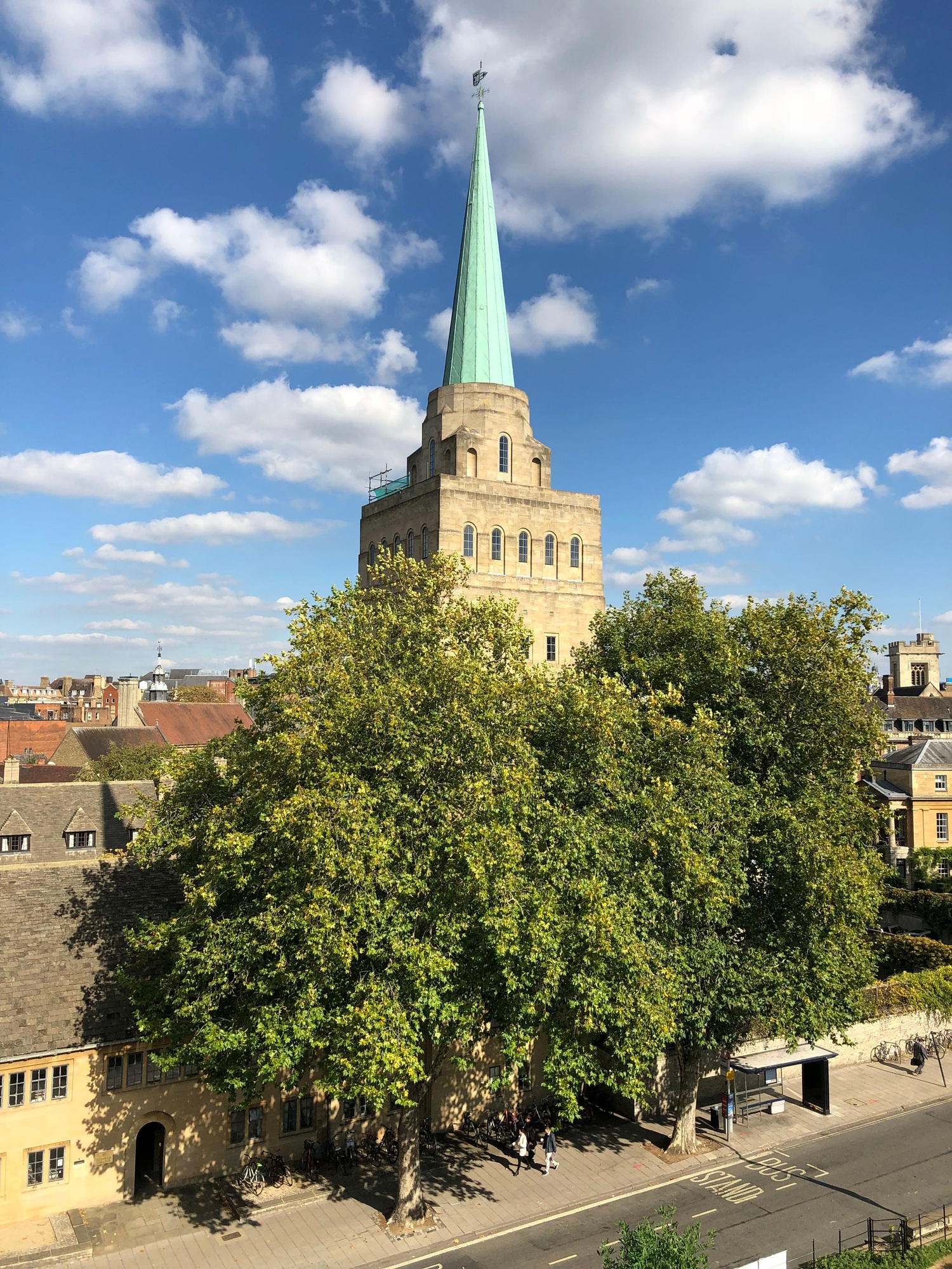 Vertical of Nuffield College in Oxford, UK on a sunny day